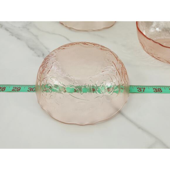 Arcoroc Rosa Pink Cereal Bowl Depression Glass Rosaline Floral 6 1/4" France x3 - Picture 12 of 13